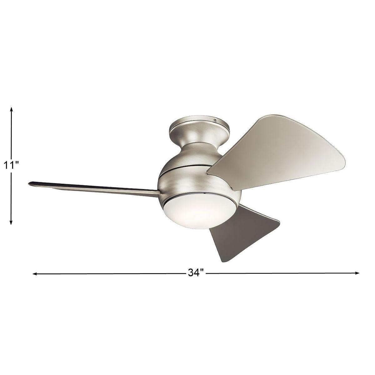 Sola 34 Inch Brushed Nickel LED Outdoor Flush Mount Ceiling Fan with Wall Control - Bees Lighting