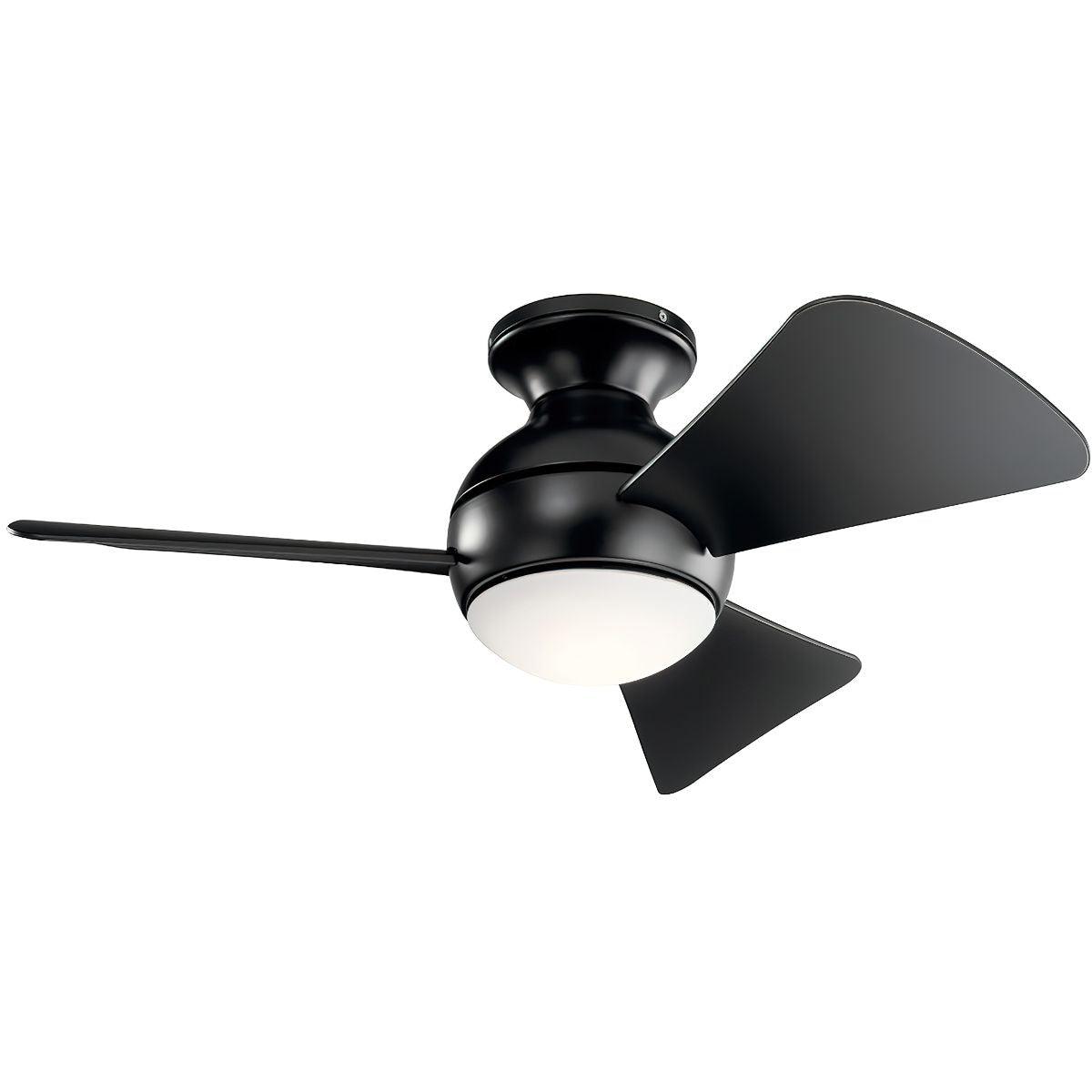 Sola 34 Inch Satin Black LED Outdoor Flush Mount Ceiling Fan with Wall Control - Bees Lighting