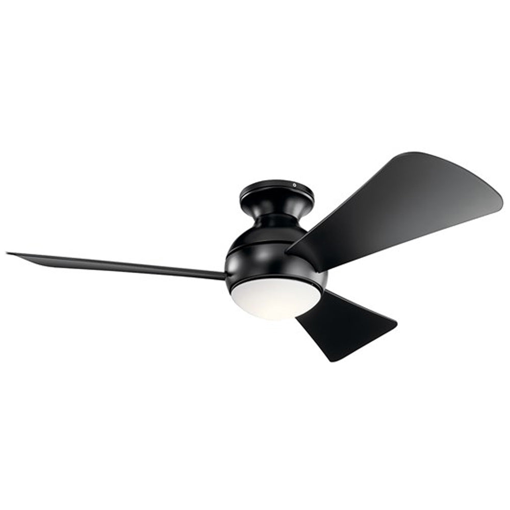 Sola 44 Inch Satin Black Wet Rated LED Flush Mount Ceiling Fan with Wall Control - Bees Lighting