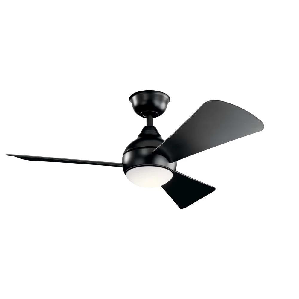 Sola 44 Inch Satin Black Wet Rated LED Flush Mount Ceiling Fan with Wall Control - Bees Lighting