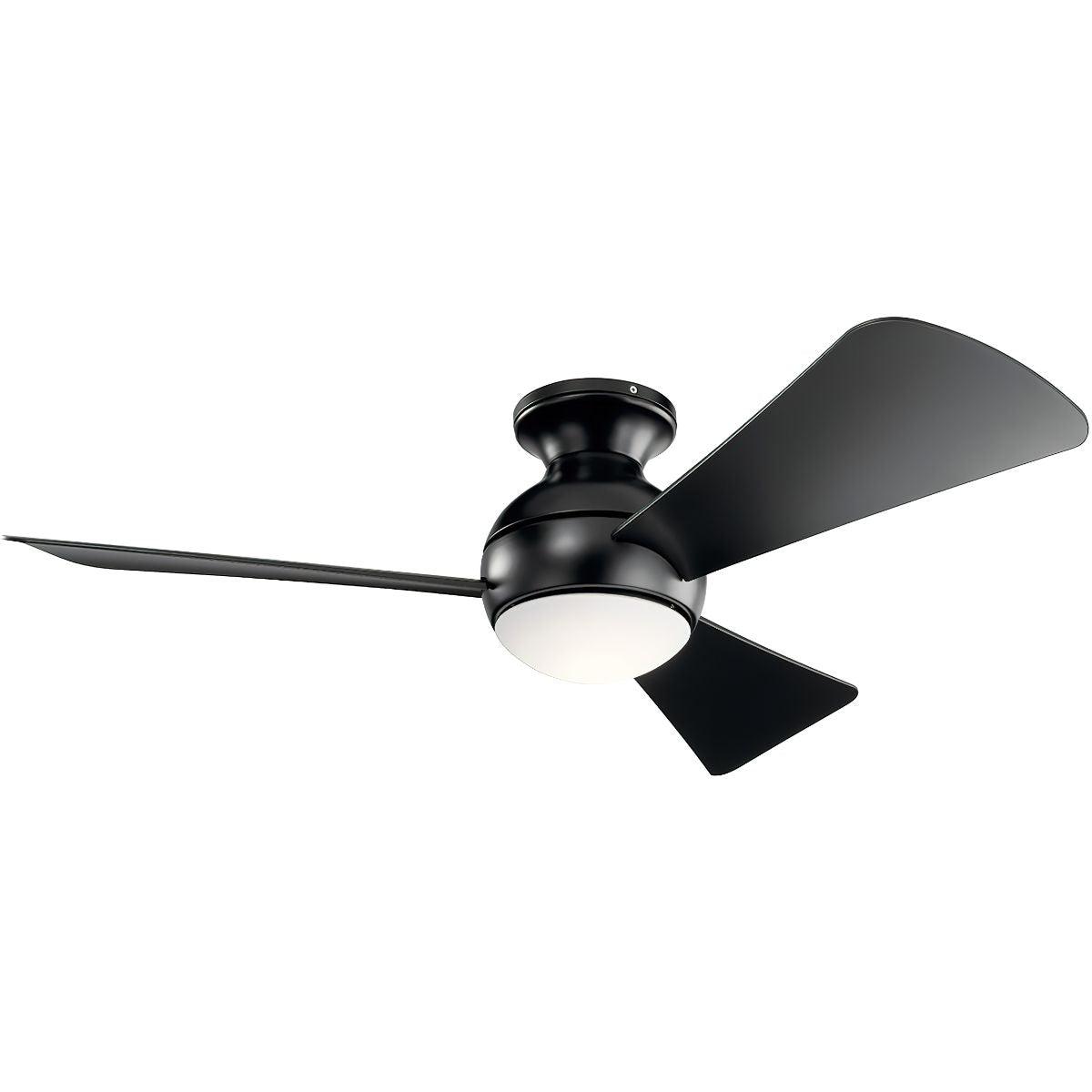 Sola 44 Inch Satin Black Wet Rated LED Flush Mount Ceiling Fan with Wall Control - Bees Lighting