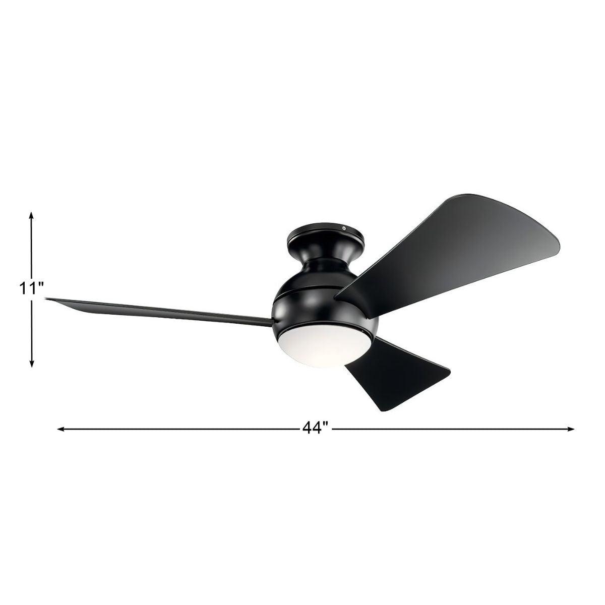 Sola 44 Inch Satin Black Wet Rated LED Flush Mount Ceiling Fan with Wall Control - Bees Lighting