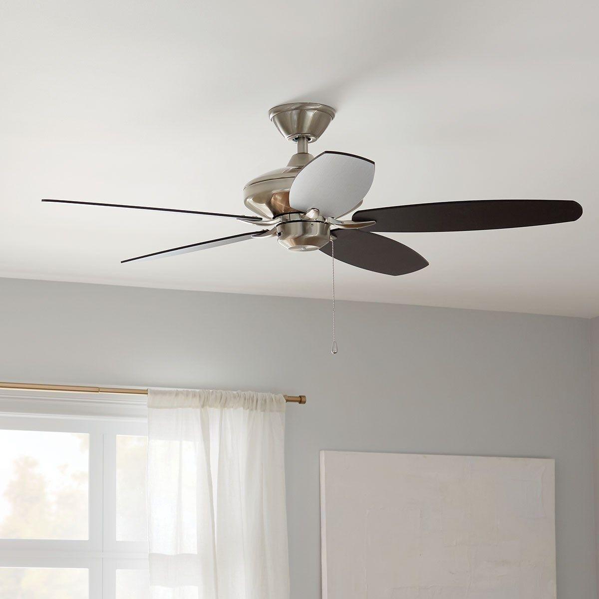 Renew 52 Inch Brushed Stainless Steel Simple Ceiling Fan with Pull Chain - Bees Lighting