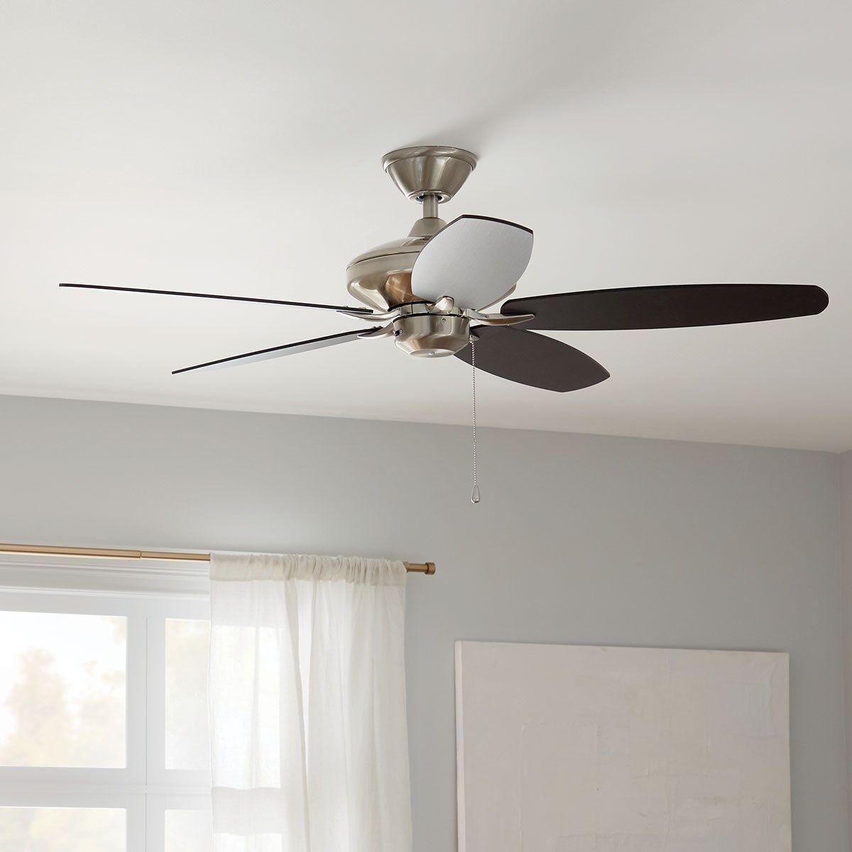 Renew 52 Inch Brushed Stainless Steel Simple Ceiling Fan with Pull Chain - Bees Lighting