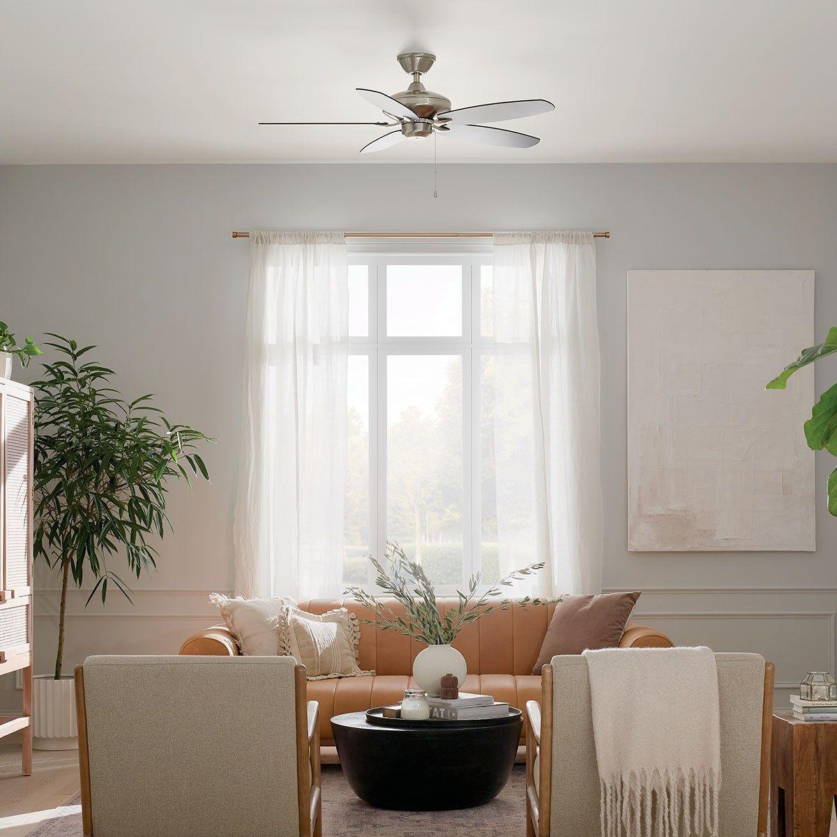Renew 52 Inch Brushed Stainless Steel Simple Ceiling Fan with Pull Chain - Bees Lighting