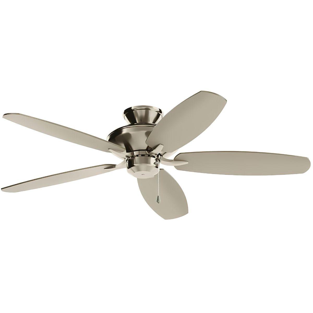 Renew 52 Inch Brushed Stainless Steel Simple Ceiling Fan with Pull Chain - Bees Lighting