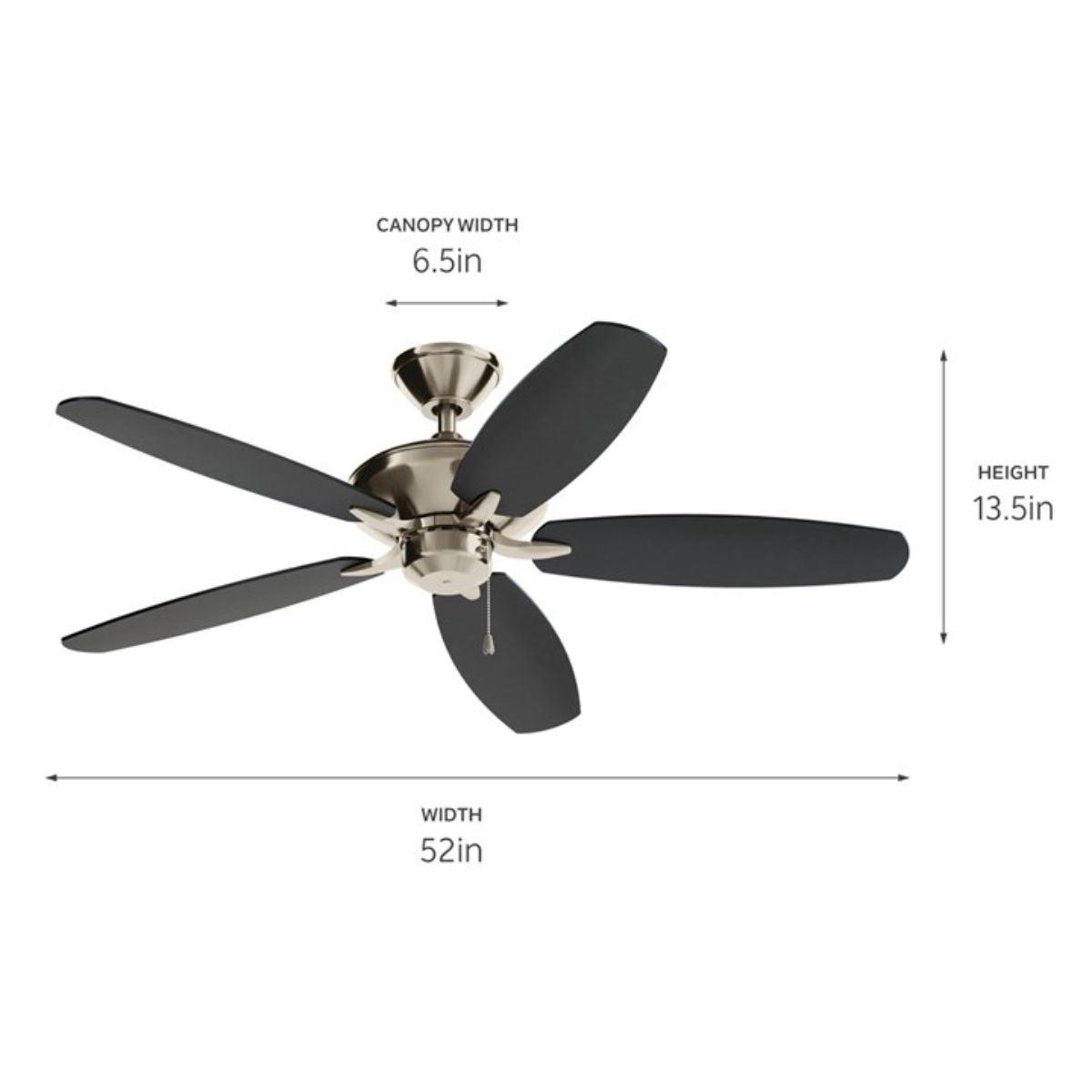 Renew 52 Inch Brushed Stainless Steel Simple Ceiling Fan with Pull Chain - Bees Lighting