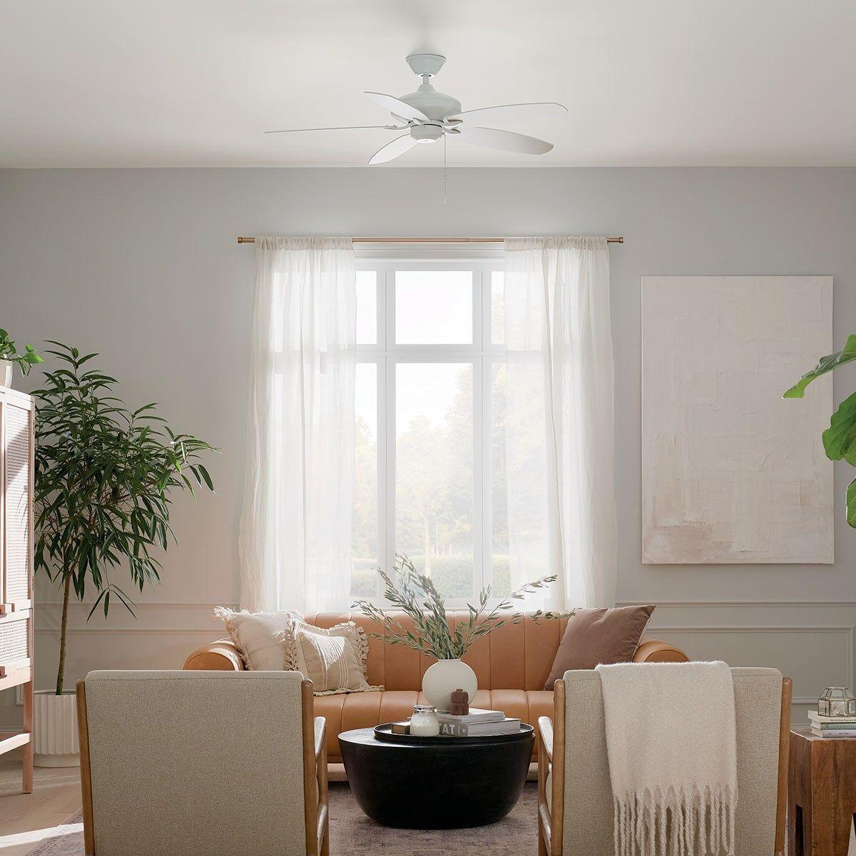 Renew 52 Inch Matte White Simple Ceiling Fan with Pull Chain - Bees Lighting