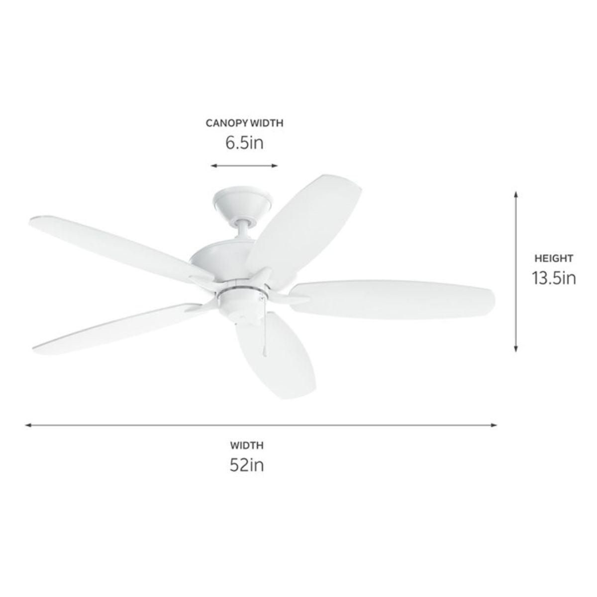 Renew 52 Inch Matte White Simple Ceiling Fan with Pull Chain - Bees Lighting