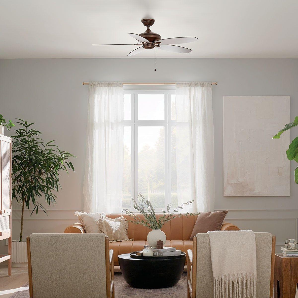 Renew 52 Inch Oil Brushed Bronze Simple Ceiling Fan with Pull Chain - Bees Lighting