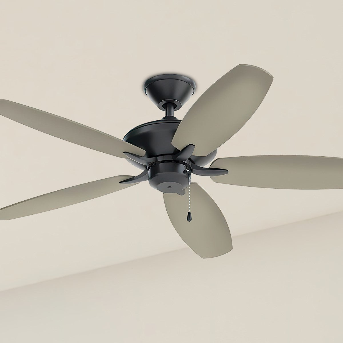Renew 52 Inch Satin Black Simple Ceiling Fan with Pull Chain - Bees Lighting