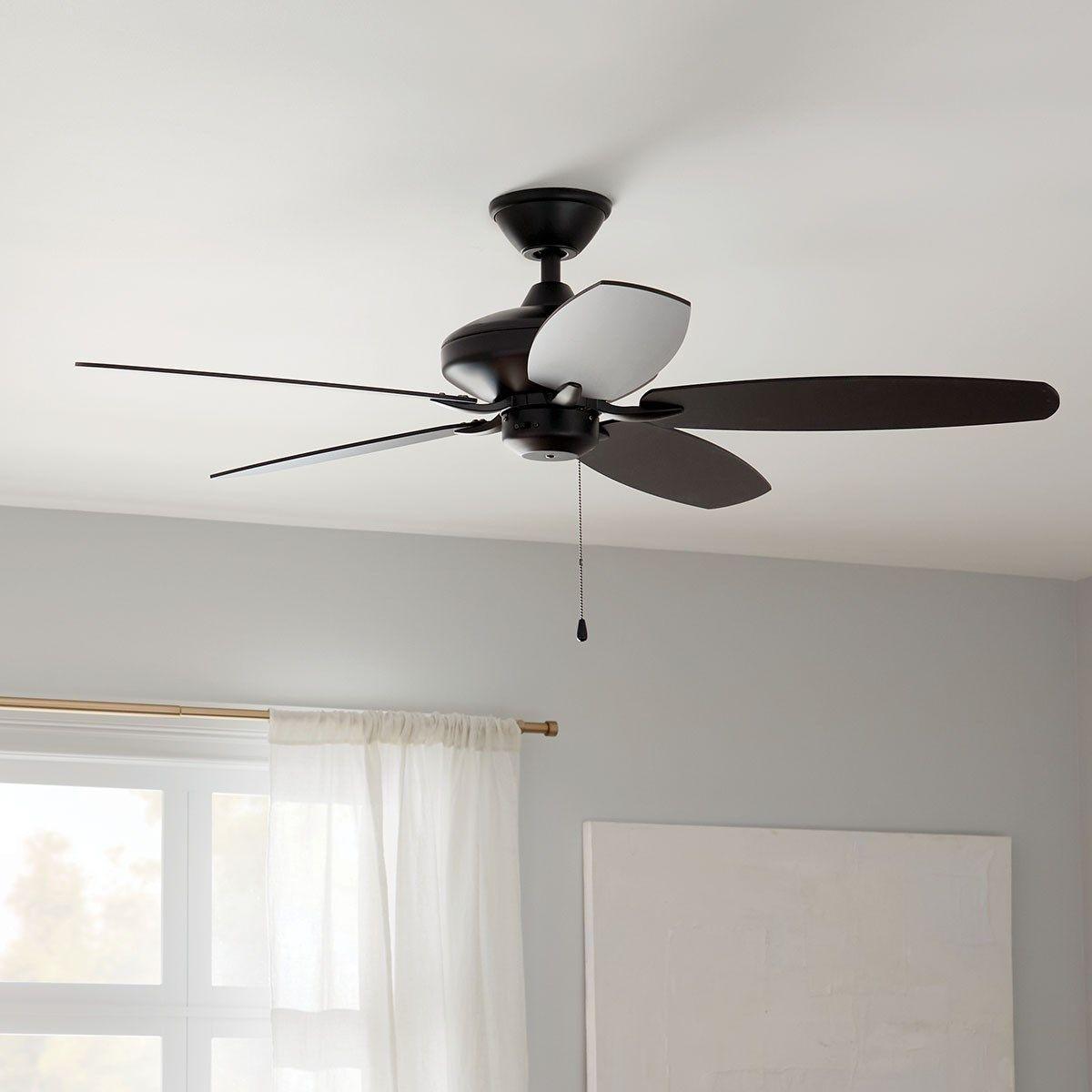 Renew 52 Inch Satin Black Simple Ceiling Fan with Pull Chain - Bees Lighting