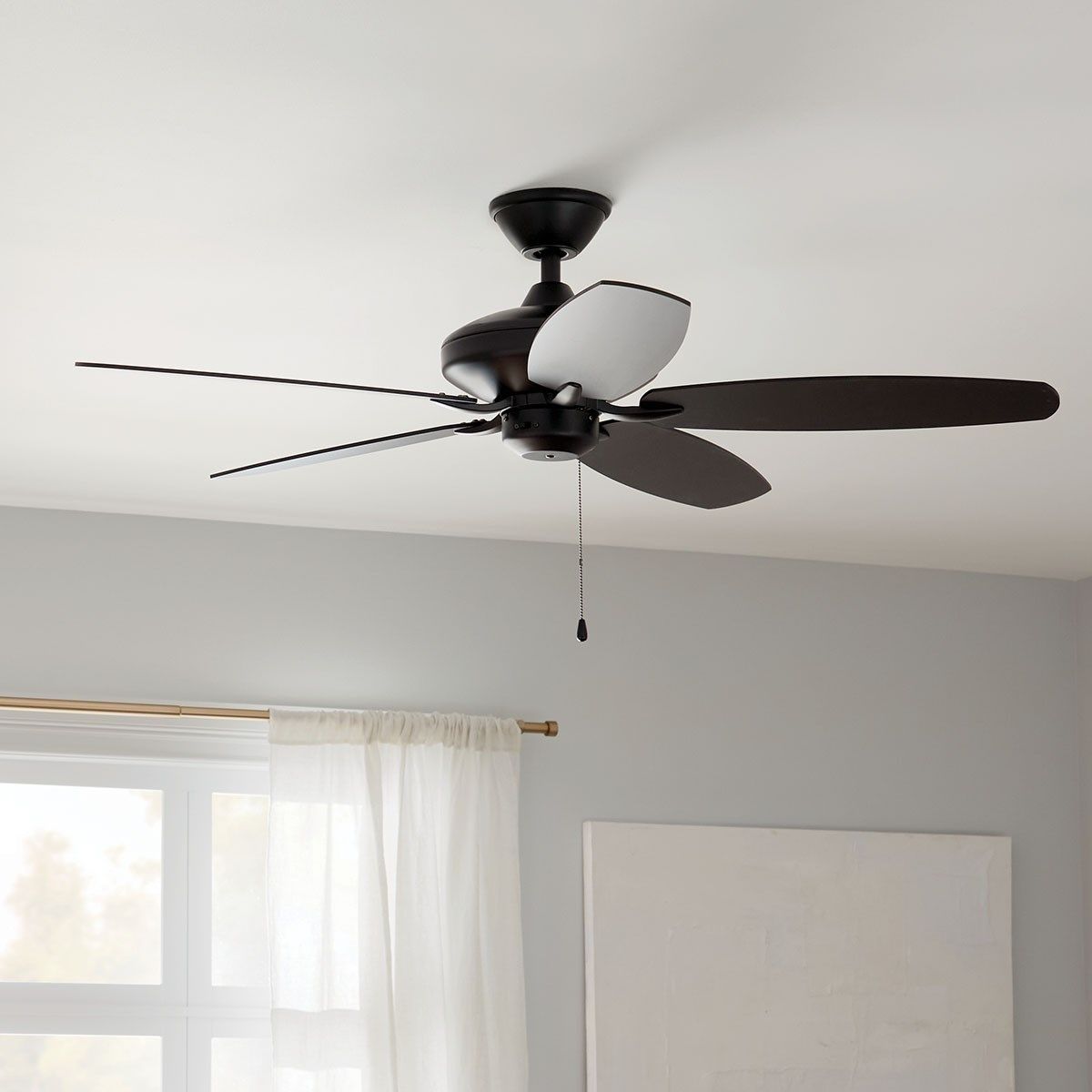 Renew 52 Inch Satin Black Simple Ceiling Fan with Pull Chain - Bees Lighting