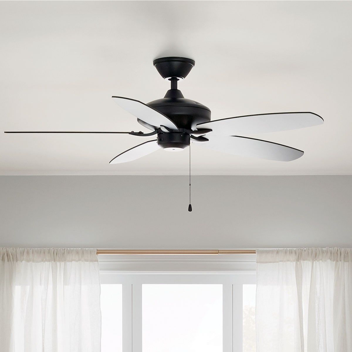Renew 52 Inch Satin Black Simple Ceiling Fan with Pull Chain - Bees Lighting