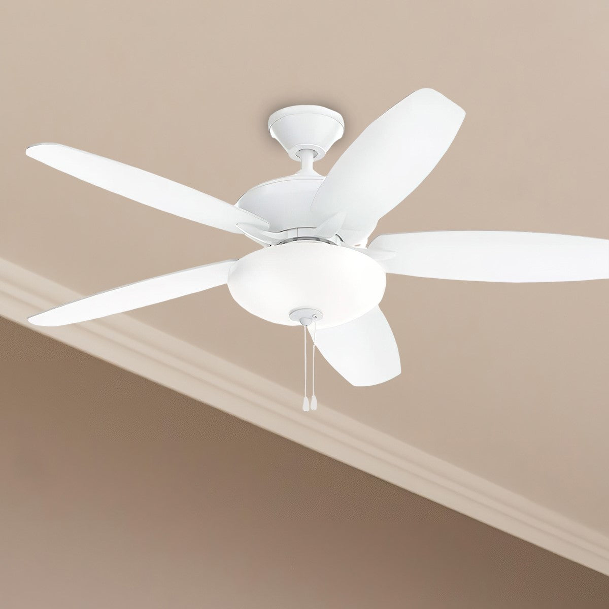 Renew Select 52 Inch Matte White LED Ceiling Fan with Light Kit and Pull Chain - Bees Lighting