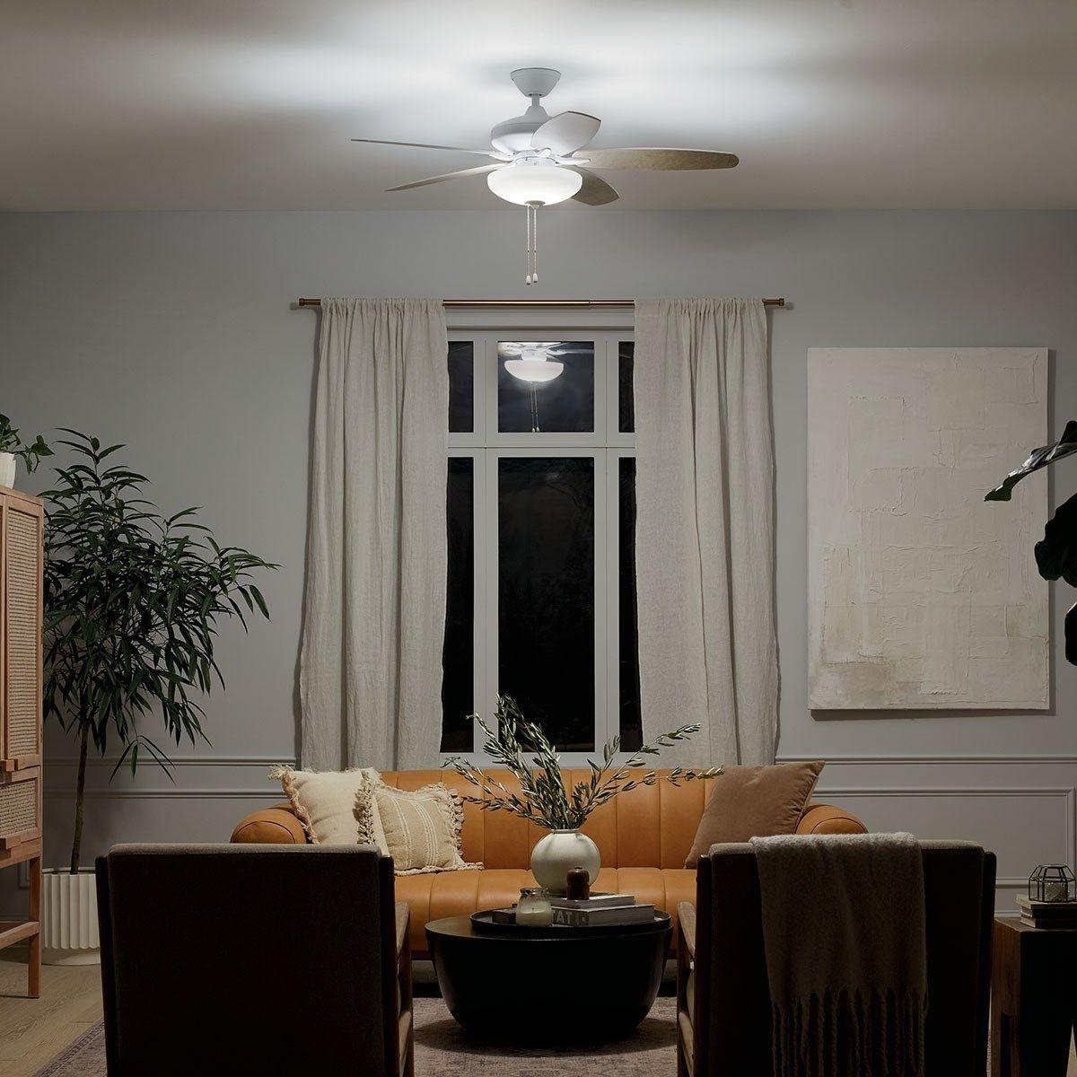 Renew Select 52 Inch Matte White LED Ceiling Fan with Light Kit and Pull Chain - Bees Lighting