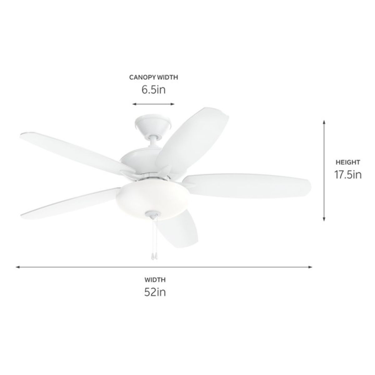Renew Select 52 Inch Matte White LED Ceiling Fan with Light Kit and Pull Chain - Bees Lighting