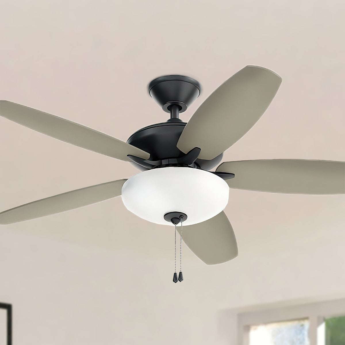 Renew Select 52 Inch Satin Black LED Ceiling Fan with Light Kit and Pull Chain - Bees Lighting