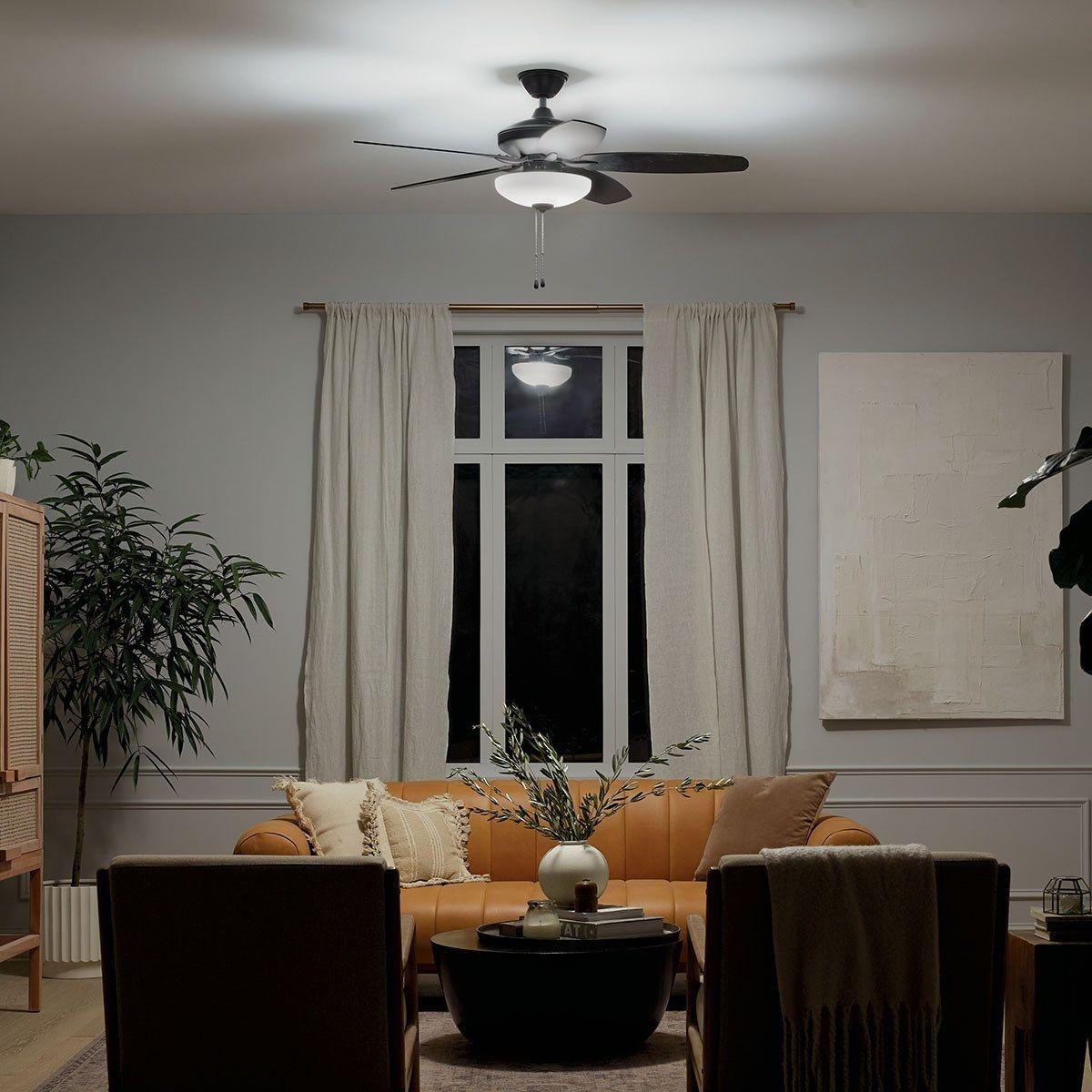 Renew Select 52 Inch Satin Black LED Ceiling Fan with Light Kit and Pull Chain - Bees Lighting