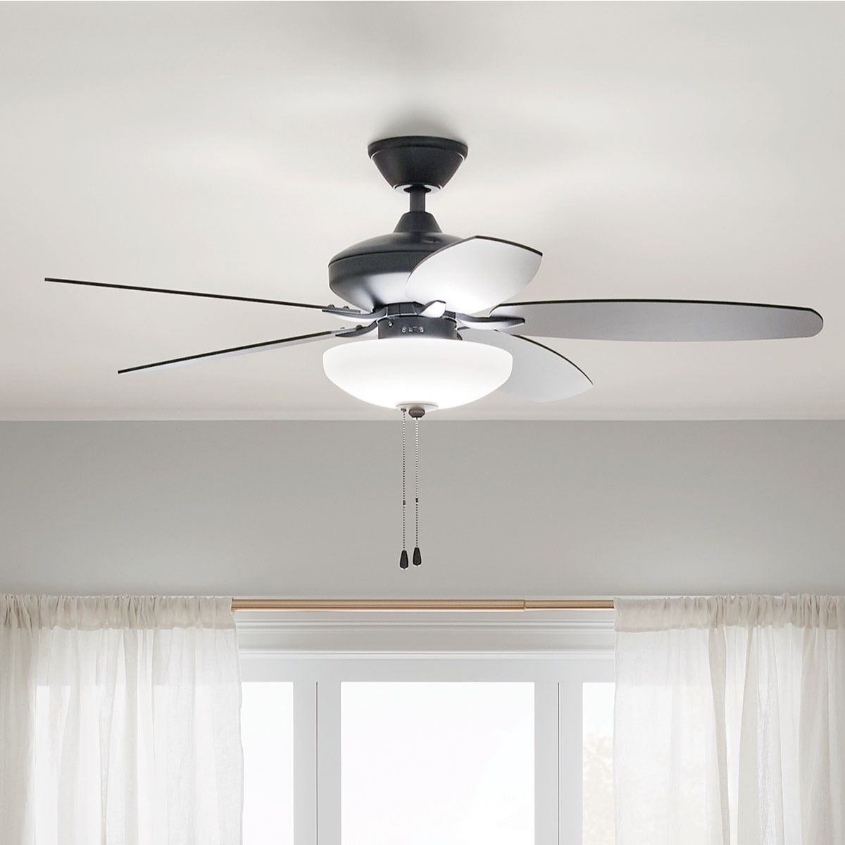 Renew Select 52 Inch Satin Black LED Ceiling Fan with Light Kit and Pull Chain - Bees Lighting
