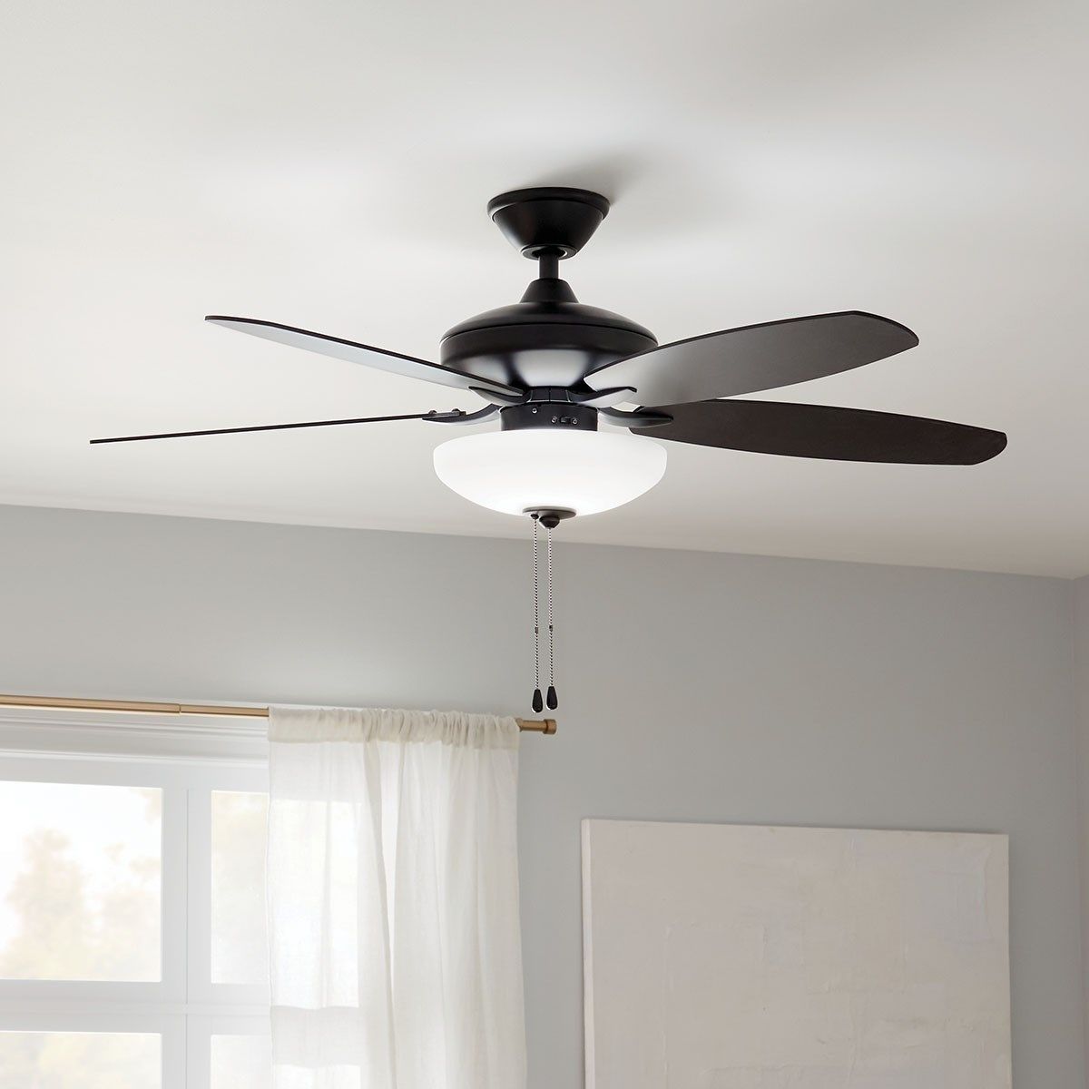 Renew Select 52 Inch Satin Black LED Ceiling Fan with Light Kit and Pull Chain - Bees Lighting