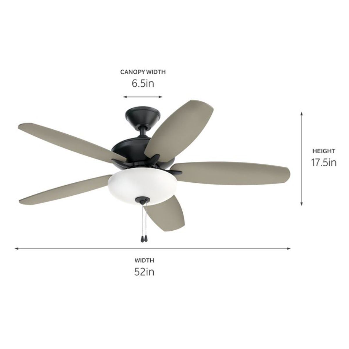 Renew Select 52 Inch Satin Black LED Ceiling Fan with Light Kit and Pull Chain - Bees Lighting