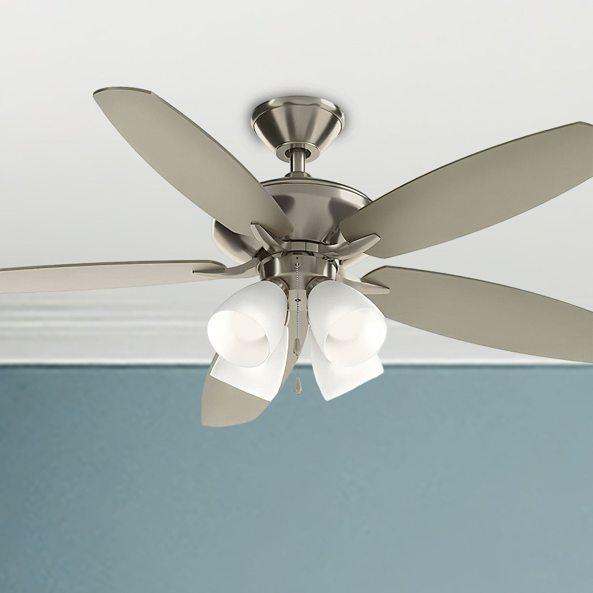Renew Premier 52 Inch Brushed Stainless Steel LED Ceiling Fan with Light Kit and Pull Chain - Bees Lighting