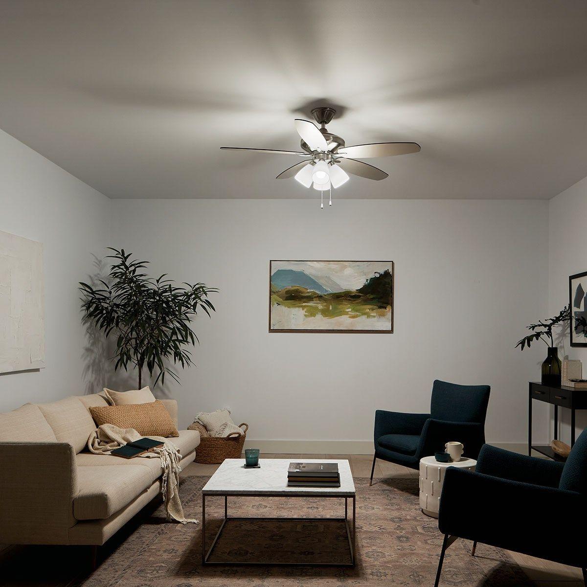 Renew Premier 52 Inch Brushed Stainless Steel LED Ceiling Fan with Light Kit and Pull Chain - Bees Lighting