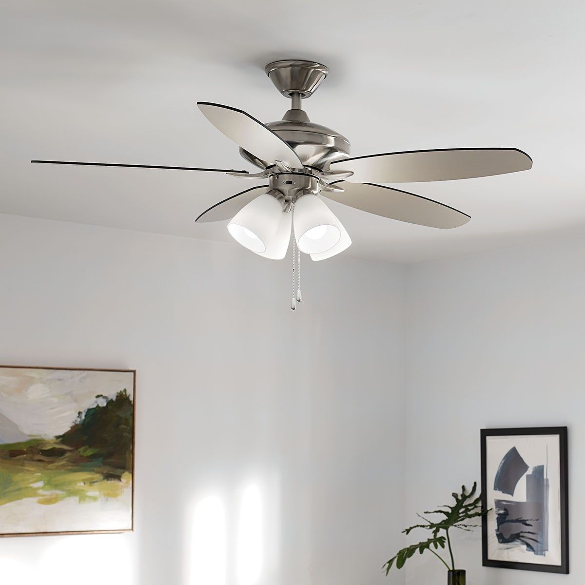 Renew Premier 52 Inch Brushed Stainless Steel LED Ceiling Fan with Light Kit and Pull Chain - Bees Lighting