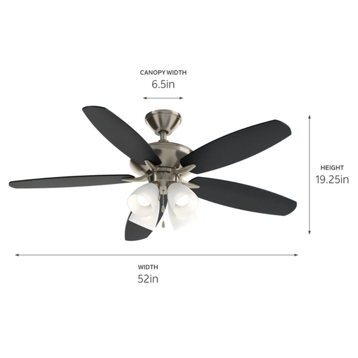 Renew Premier 52 Inch Brushed Stainless Steel LED Ceiling Fan with Light Kit and Pull Chain - Bees Lighting