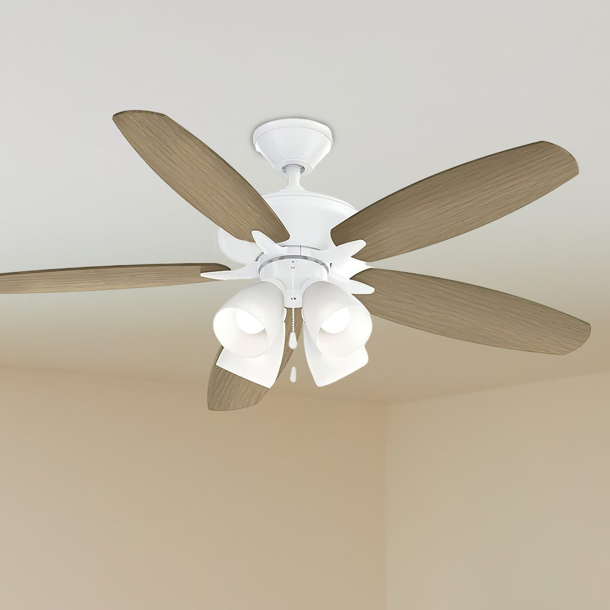 Renew Premier 52 Inch Matte White LED Ceiling Fan with Light Kit and Pull Chain - Bees Lighting