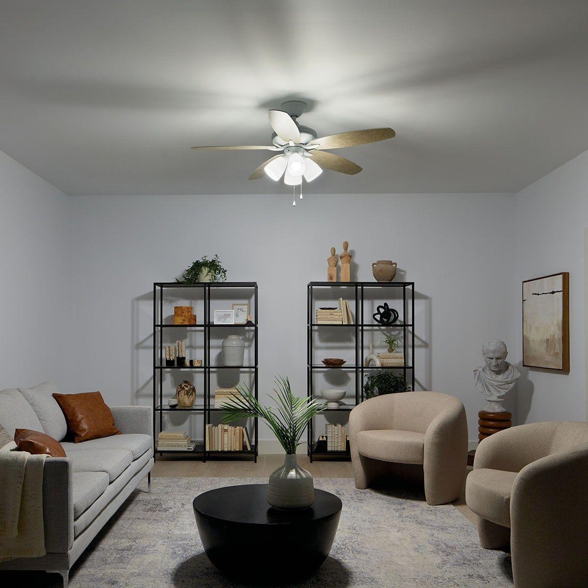 Renew Premier 52 Inch Matte White LED Ceiling Fan with Light Kit and Pull Chain - Bees Lighting