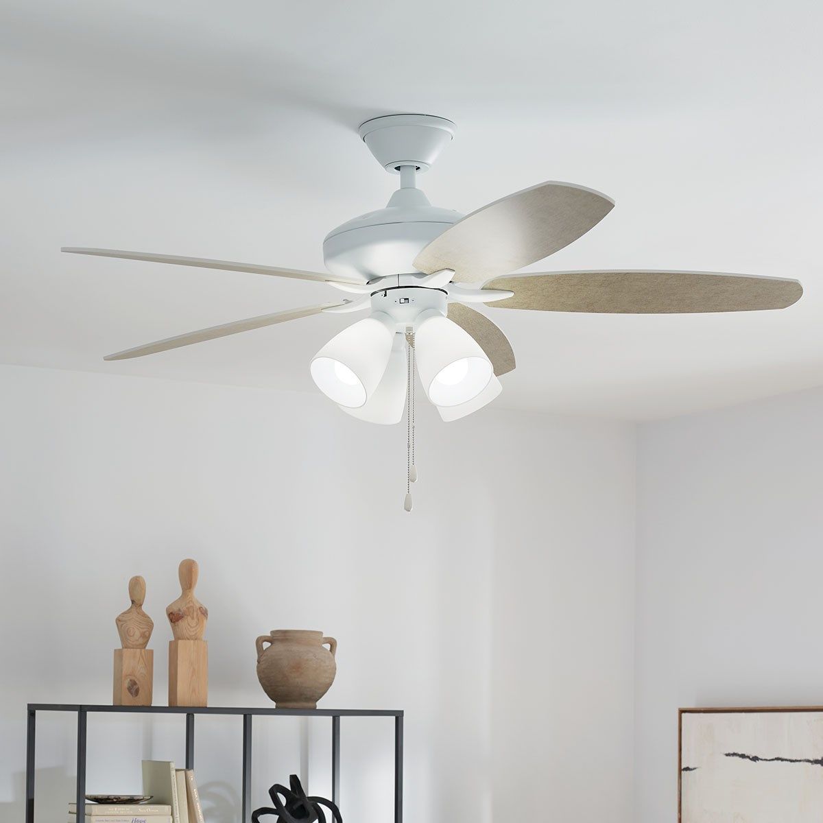 Renew Premier 52 Inch Matte White LED Ceiling Fan with Light Kit and Pull Chain - Bees Lighting