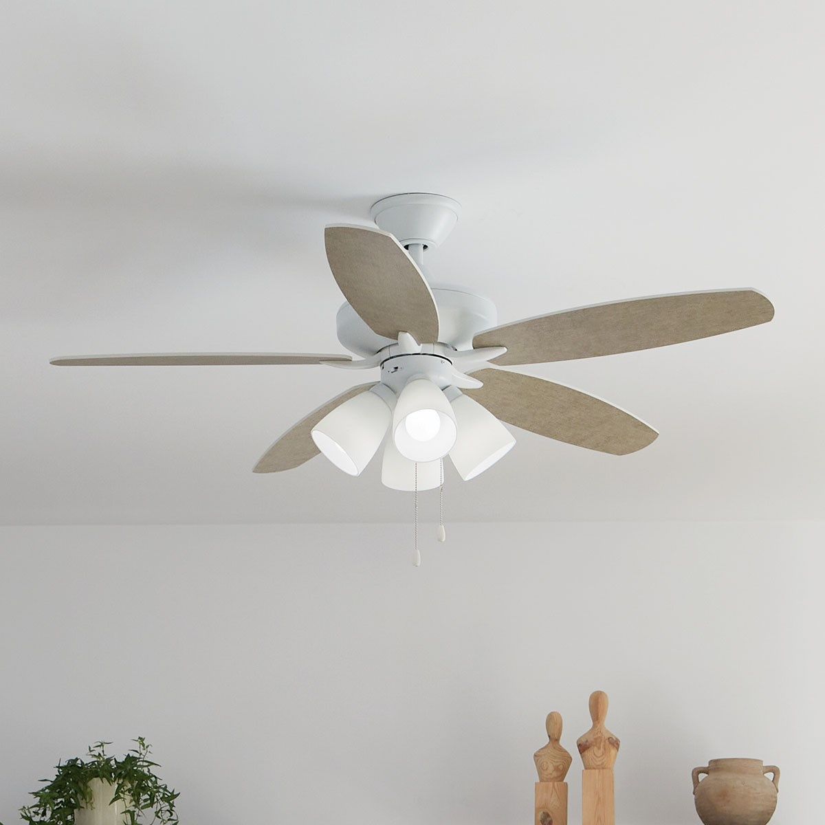 Renew Premier 52 Inch Matte White LED Ceiling Fan with Light Kit and Pull Chain - Bees Lighting