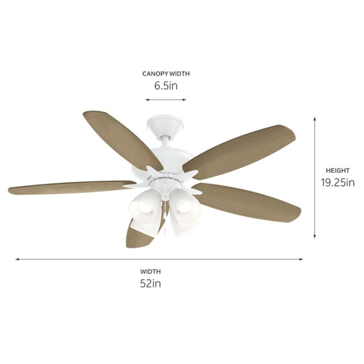 Renew Premier 52 Inch Matte White LED Ceiling Fan with Light Kit and Pull Chain - Bees Lighting