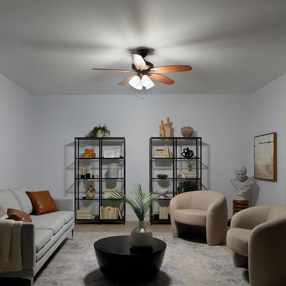 Renew Premier 52 Inch Oil Brushed Bronze LED Ceiling Fan with Light Kit and Pull Chain - Bees Lighting
