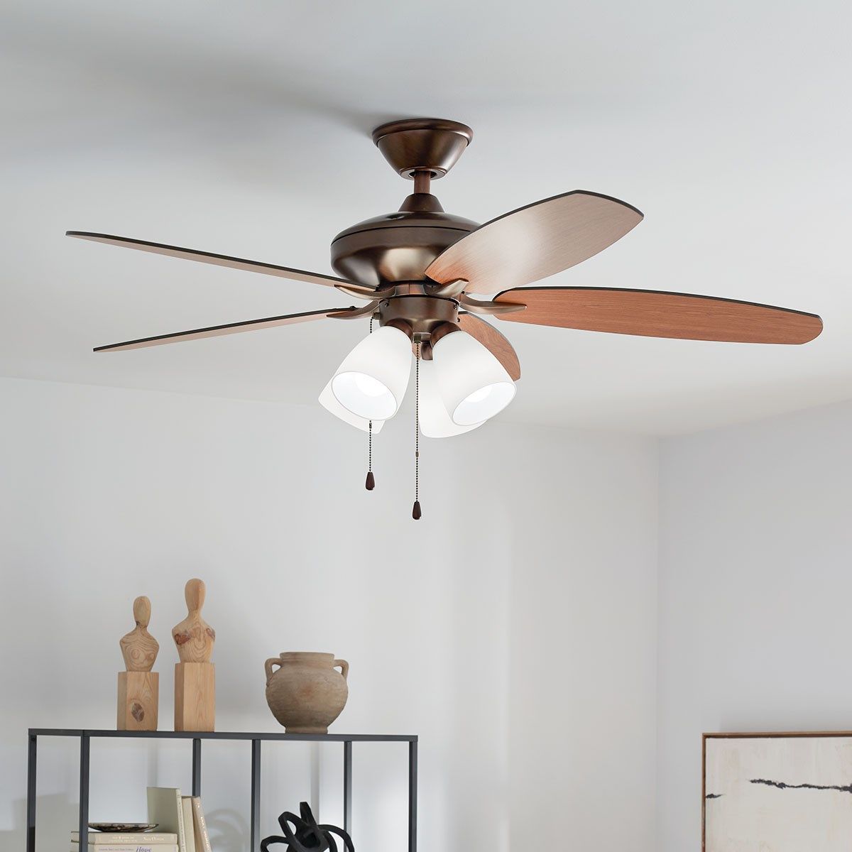 Renew Premier 52 Inch Oil Brushed Bronze LED Ceiling Fan with Light Kit and Pull Chain - Bees Lighting
