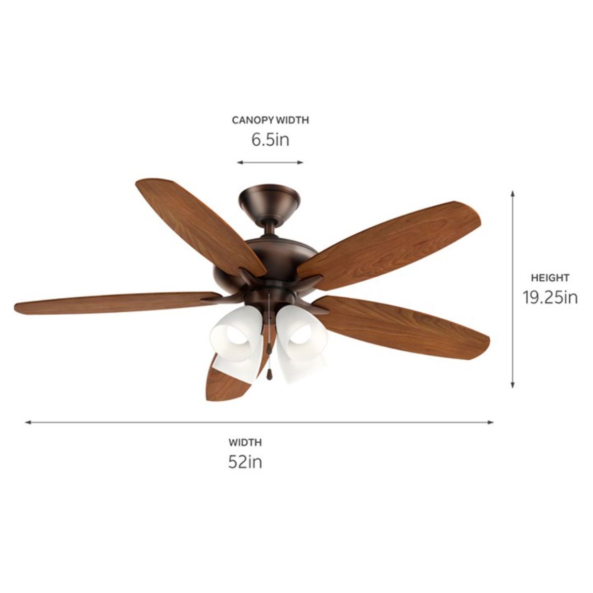 Renew Premier 52 Inch Oil Brushed Bronze LED Ceiling Fan with Light Kit and Pull Chain - Bees Lighting