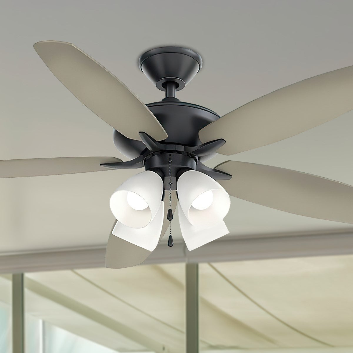 Renew Premier 52 Inch Satin Black LED Ceiling Fan with Light Kit and Pull Chain - Bees Lighting
