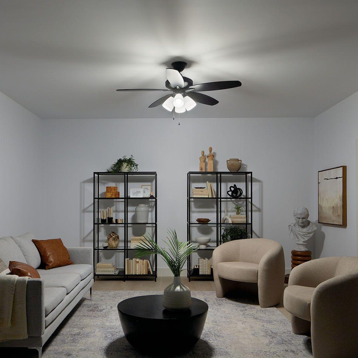 Renew Premier 52 Inch Satin Black LED Ceiling Fan with Light Kit and Pull Chain - Bees Lighting