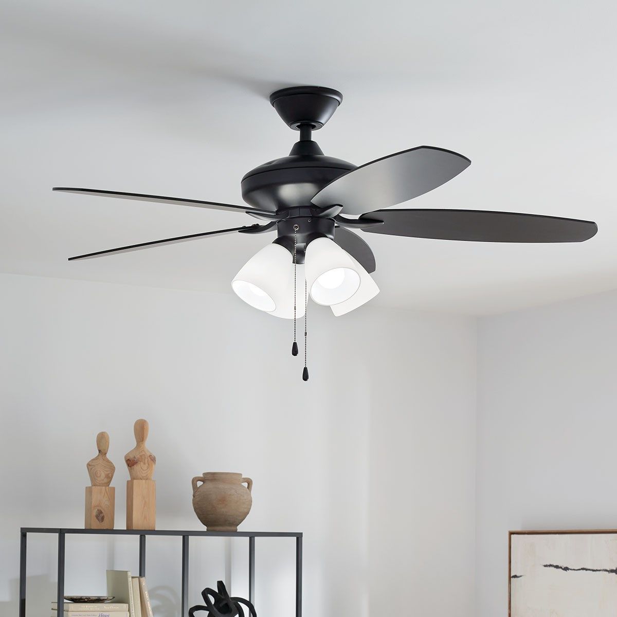 Renew Premier 52 Inch Satin Black LED Ceiling Fan with Light Kit and Pull Chain - Bees Lighting