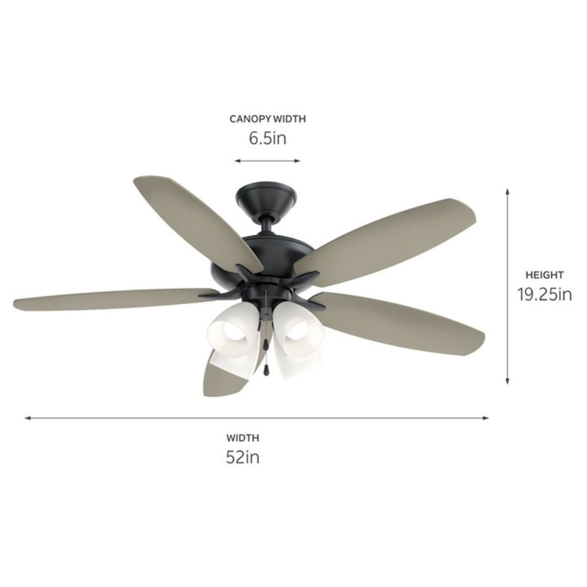 Renew Premier 52 Inch Satin Black LED Ceiling Fan with Light Kit and Pull Chain - Bees Lighting