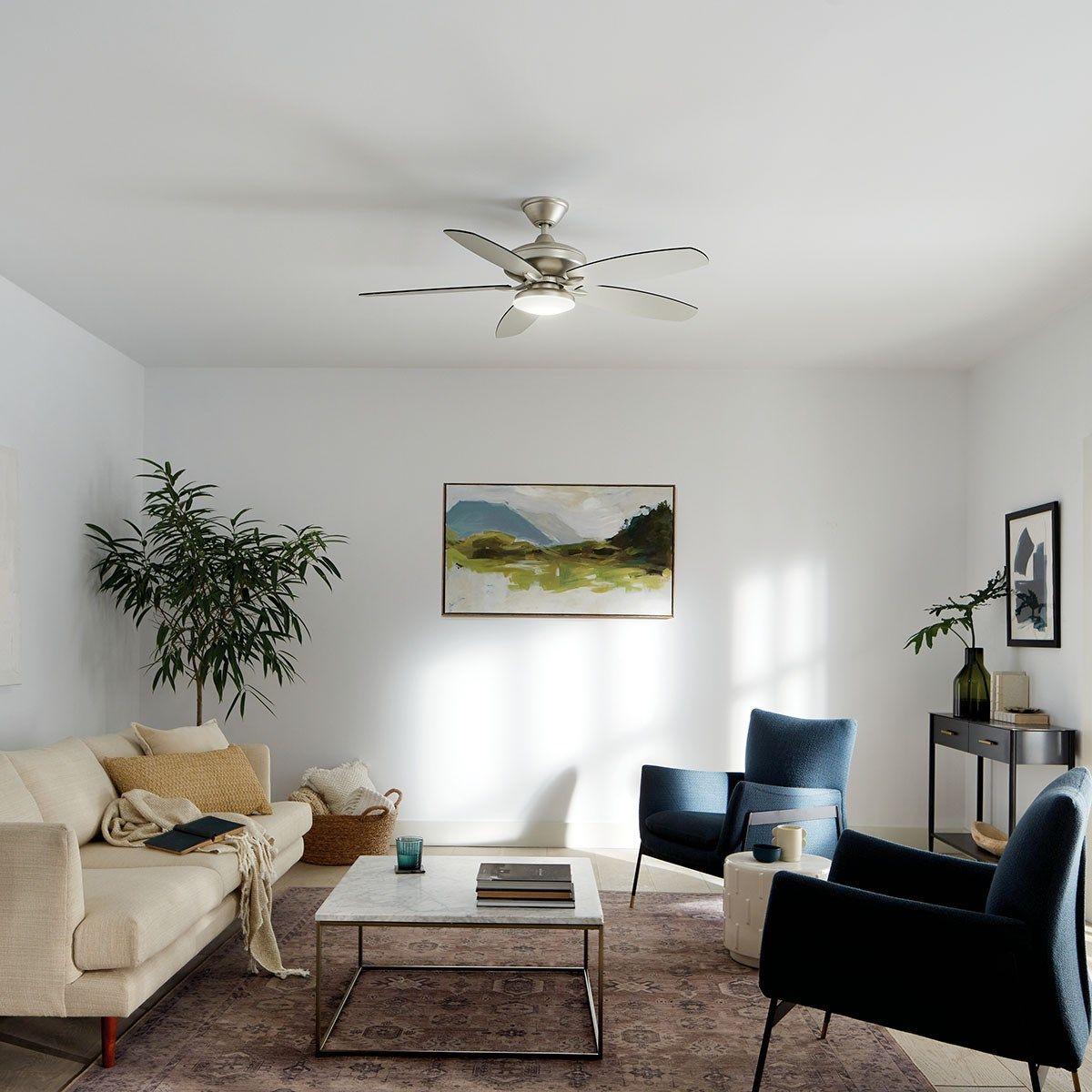 Renew Designer 52 Inch Brushed Nickel Damp Rated LED Ceiling Fan with Remote - Bees Lighting