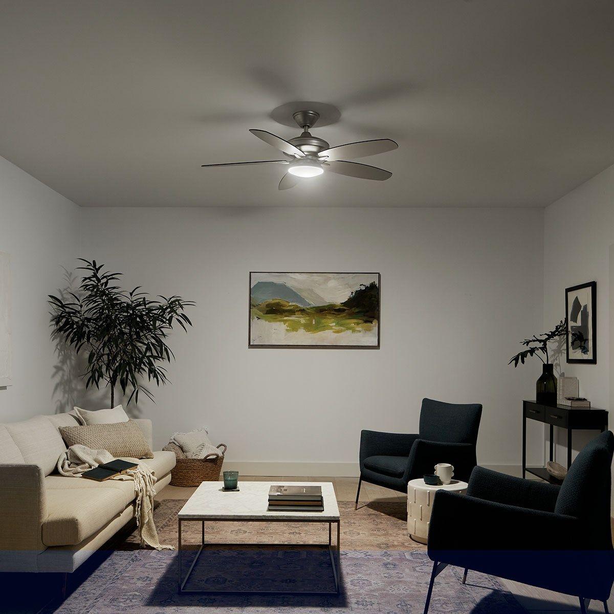 Renew Designer 52 Inch Brushed Nickel Damp Rated LED Ceiling Fan with Remote - Bees Lighting