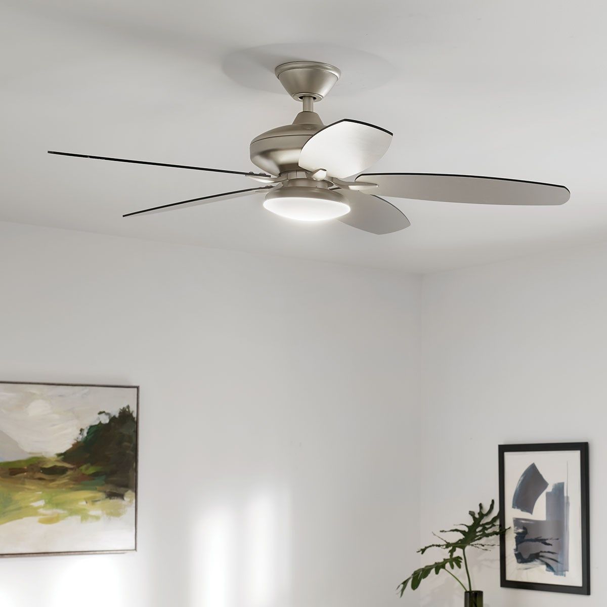 Renew Designer 52 Inch Brushed Nickel Damp Rated LED Ceiling Fan with Remote - Bees Lighting