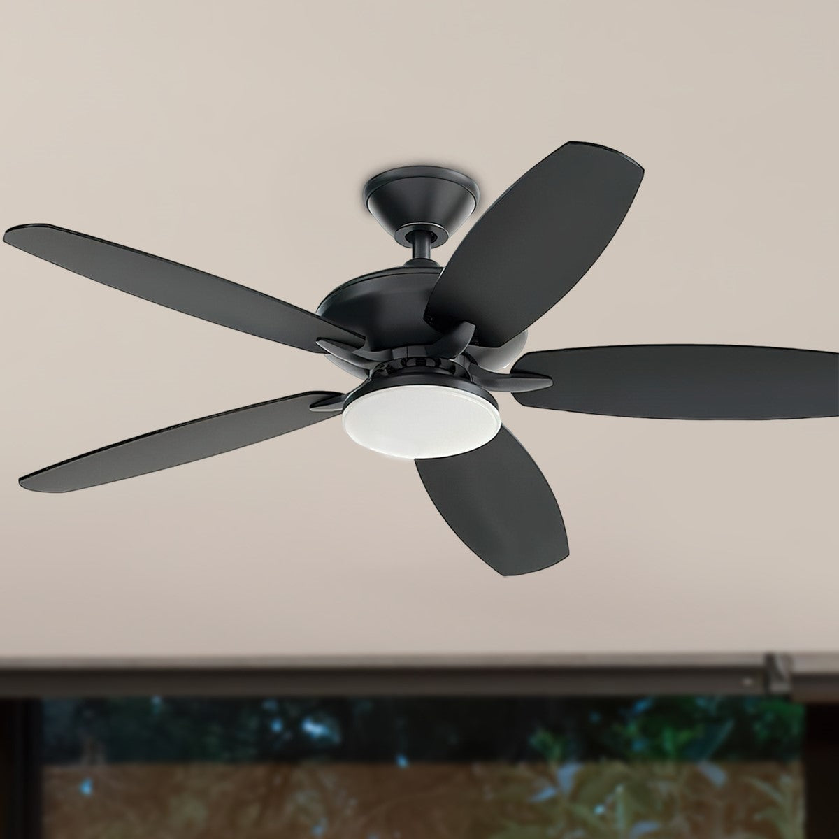 Renew Designer 52 Inch Satin Black Damp Rated LED Ceiling Fan with Remote - Bees Lighting