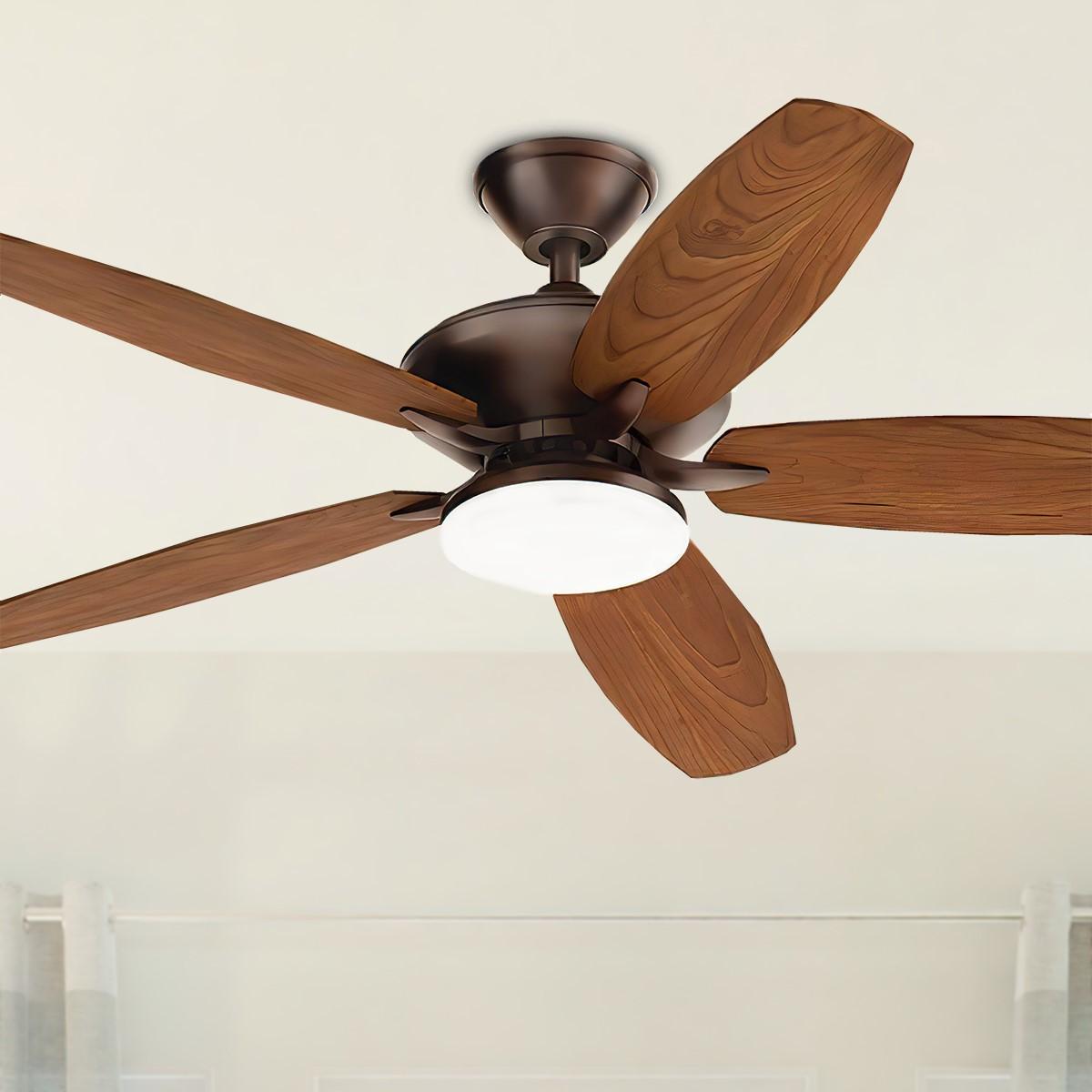 Renew Designer 52 Inch Satin Natural Bronze Damp Rated LED Ceiling Fan with Remote - Bees Lighting