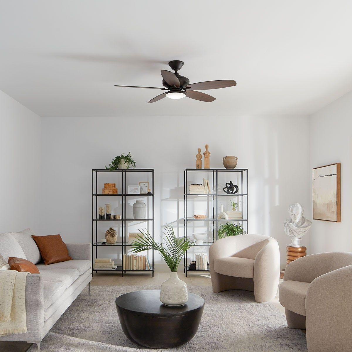 Renew Designer 52 Inch Satin Natural Bronze Damp Rated LED Ceiling Fan with Remote - Bees Lighting