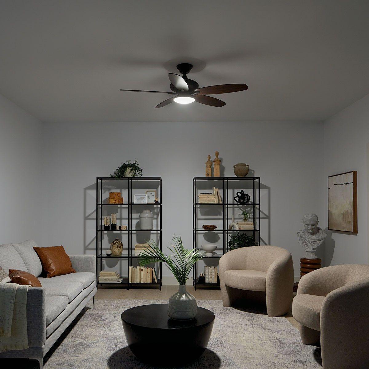 Renew Designer 52 Inch Satin Natural Bronze Damp Rated LED Ceiling Fan with Remote - Bees Lighting