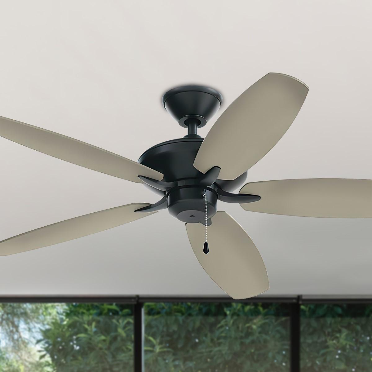Renew Energy Star 52 Inch Satin Black Simple Ceiling Fan with Pull Chain - Bees Lighting
